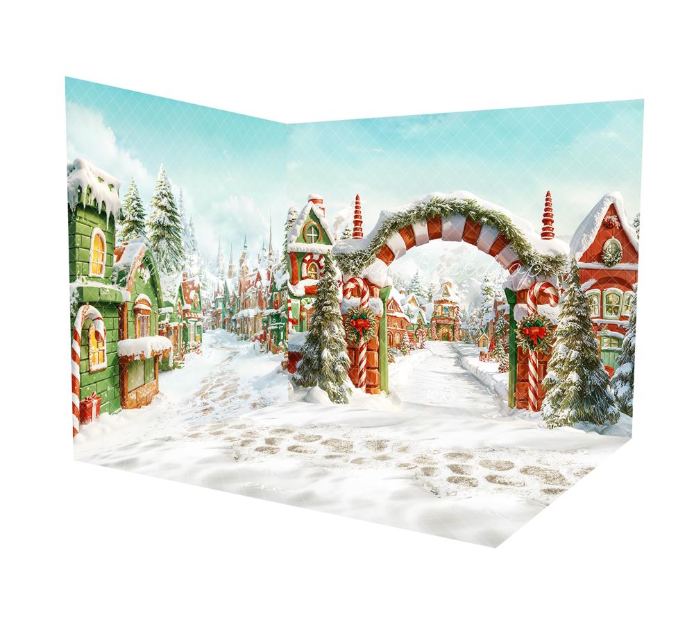 ⚡Blitzangebote #2-Kate Weihnachtsbaum Scheune Schneemann Ornamente Dorf Raum Hintergrund-Set - Kate Backdrop.de