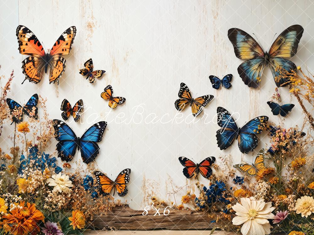 🔥50%OFF-Kate Schmetterling Blumen Garden Weiße Wand Hintergrund - Kate Backdrop.de