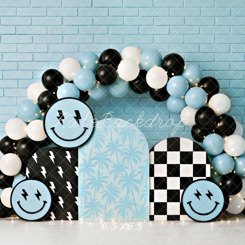 ⚡Flash Sale-Kate Cake Smash Smiley Blauer Ballonbogen Hintergrund - Kate Backdrop.de