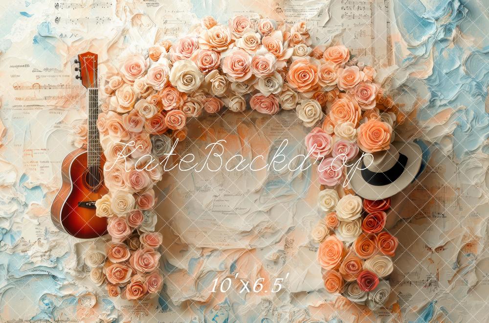 ⚡Blitzangebote #1-Kate Musik Blume Bogen Gitarre Vintage Wand Hintergrund - Kate Backdrop.de