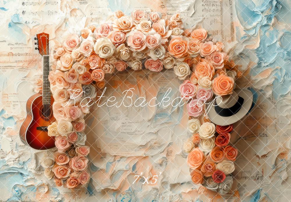 ⚡Blitzangebote #1-Kate Musik Blume Bogen Gitarre Vintage Wand Hintergrund - Kate Backdrop.de