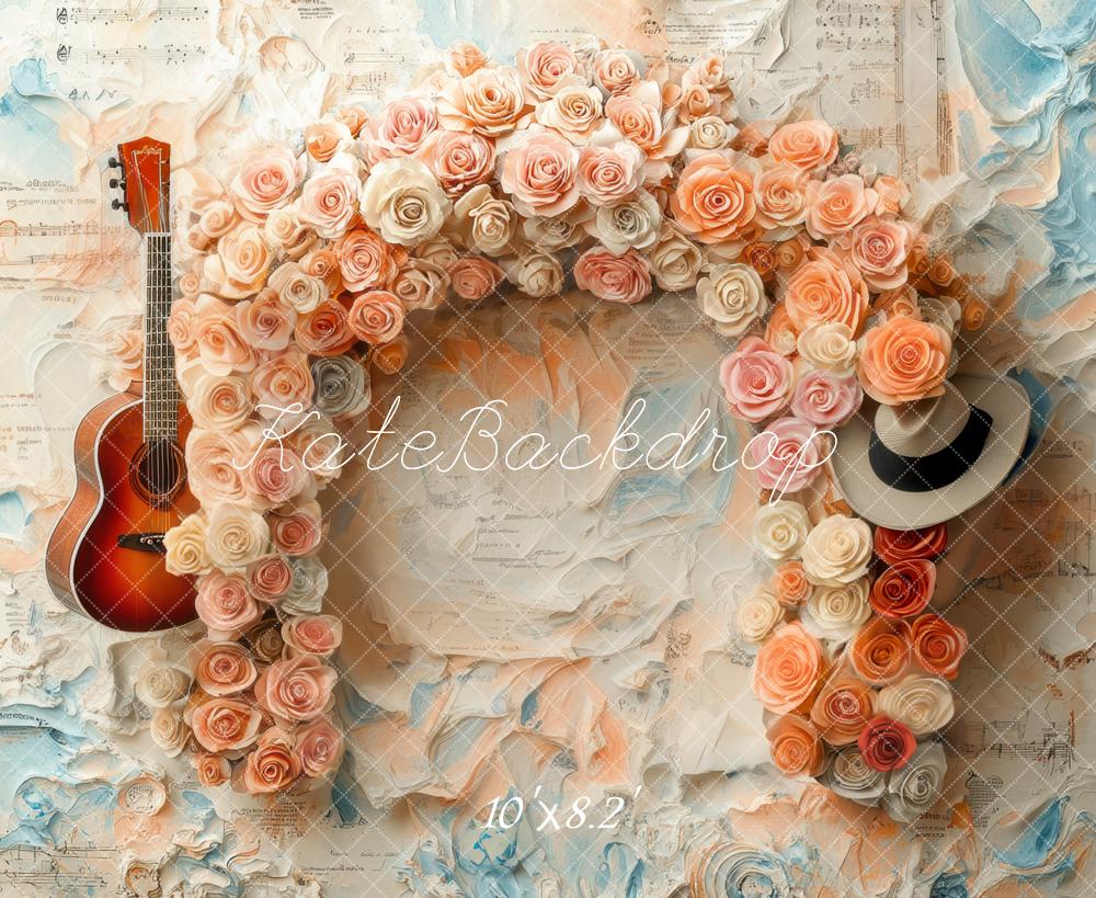 ⚡Blitzangebote #1-Kate Musik Blume Bogen Gitarre Vintage Wand Hintergrund - Kate Backdrop.de