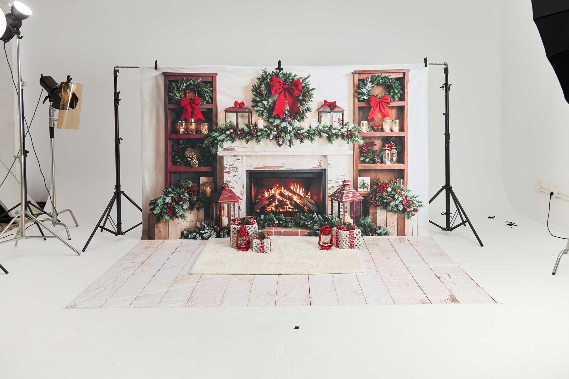 Kate Weihnachten Kamin Kranz Rot Hintergrund Entworfen von Emetselch - Kate Backdrop.de