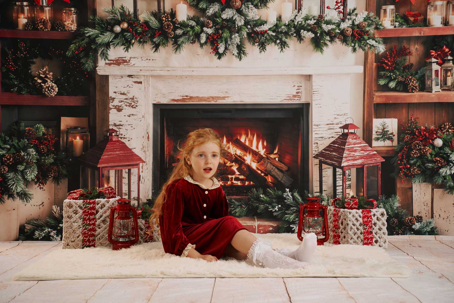 Kate Weihnachten Kamin Kranz Rot Hintergrund Entworfen von Emetselch - Kate Backdrop.de