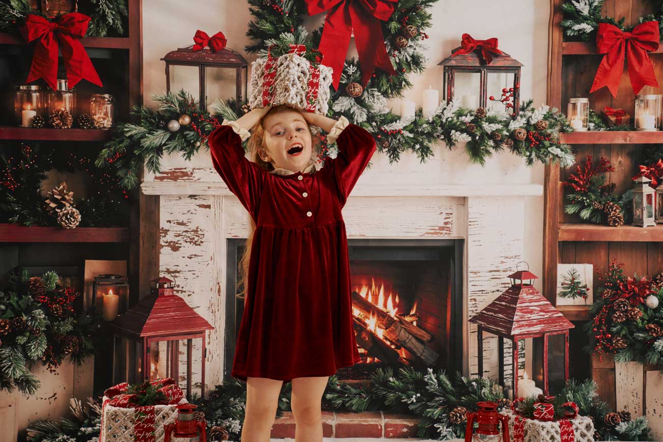 Kate Weihnachten Kamin Kranz Rot Hintergrund Entworfen von Emetselch - Kate Backdrop.de