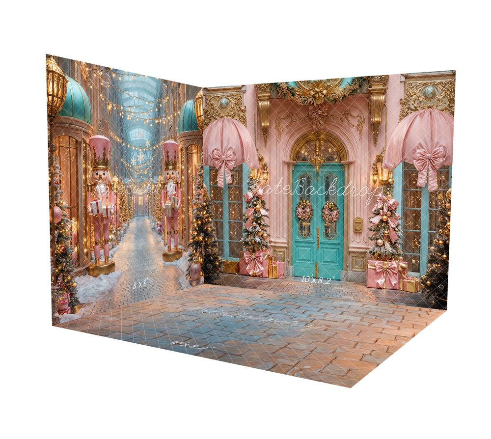 Kate Weihnachten Straße Nussknacker Shop Lichter Raum Hintergrund-Set