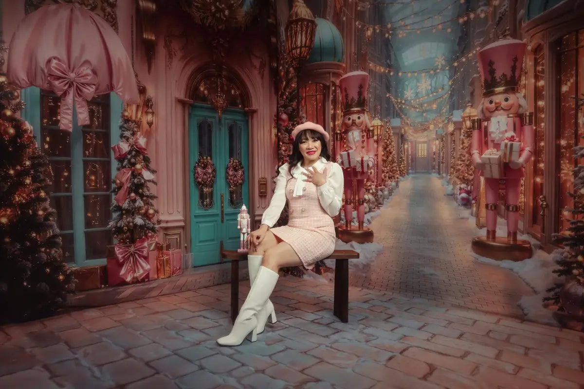 ⚡Blitzangebote #1-Kate Weihnachten Straße Nussknacker Shop Lichter Raum Hintergrund-Set