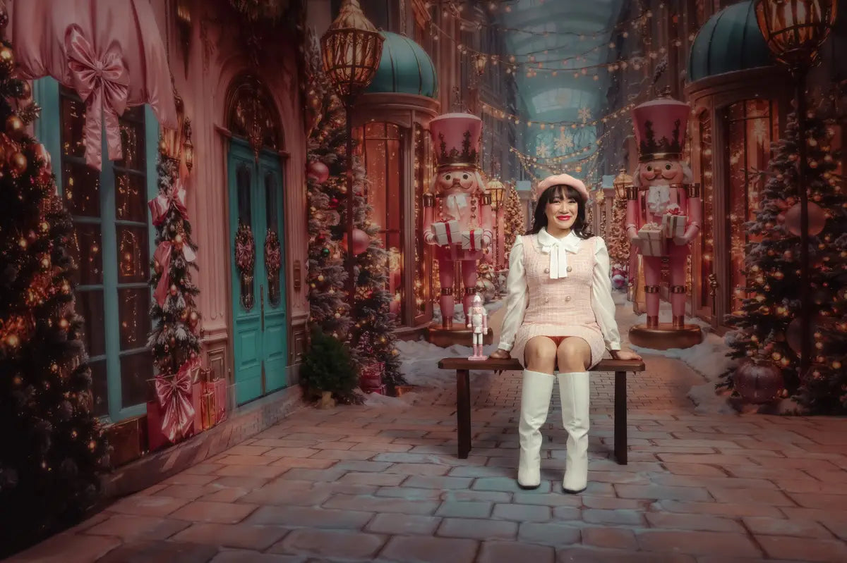 ⚡Blitzangebote #1-Kate Weihnachten Straße Nussknacker Shop Lichter Raum Hintergrund-Set