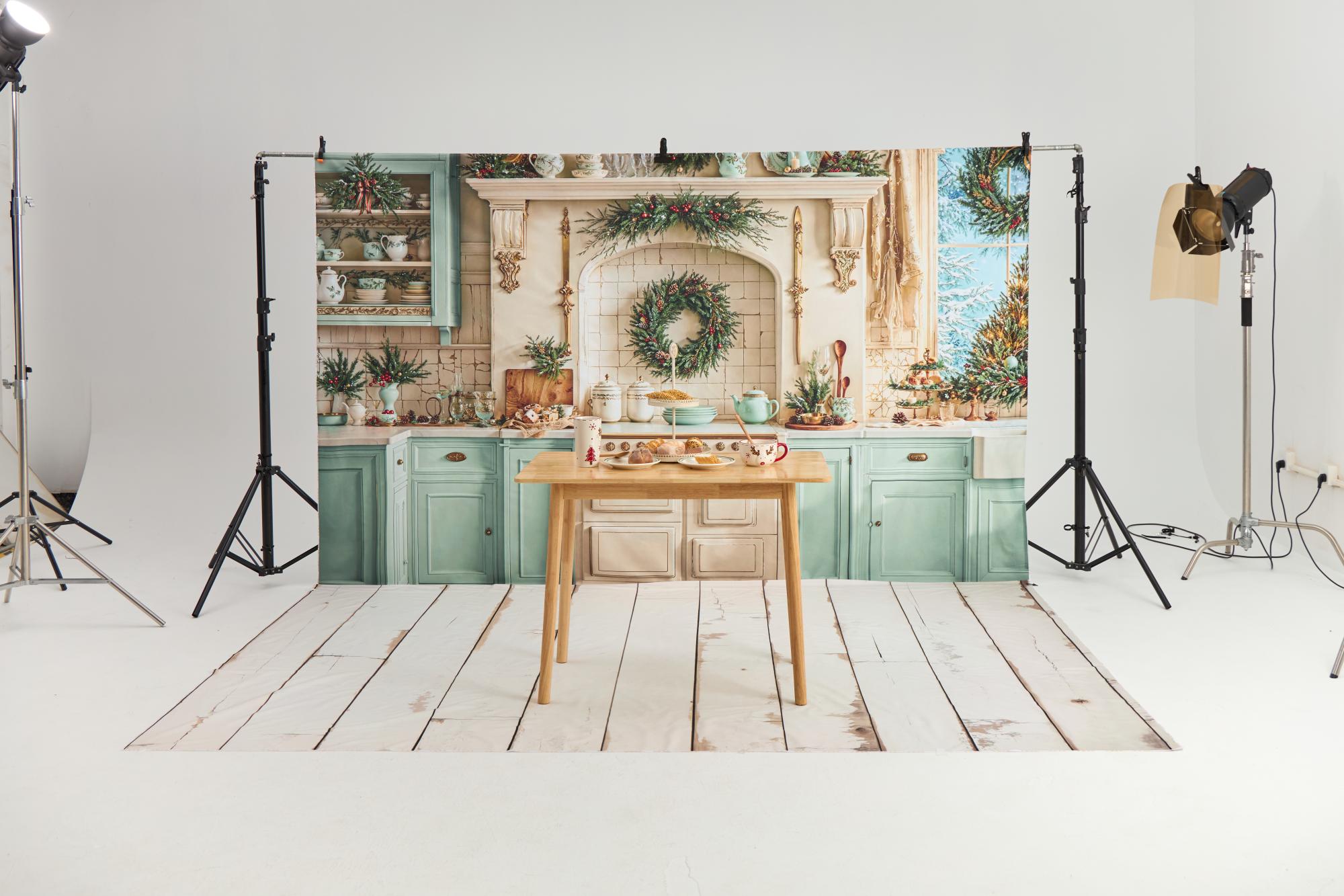 ⚡Blitzangebote-Kate Weihnachten Küche Kränze Vintage Hintergrund Entworfen von Emetselch - Kate Backdrop.de