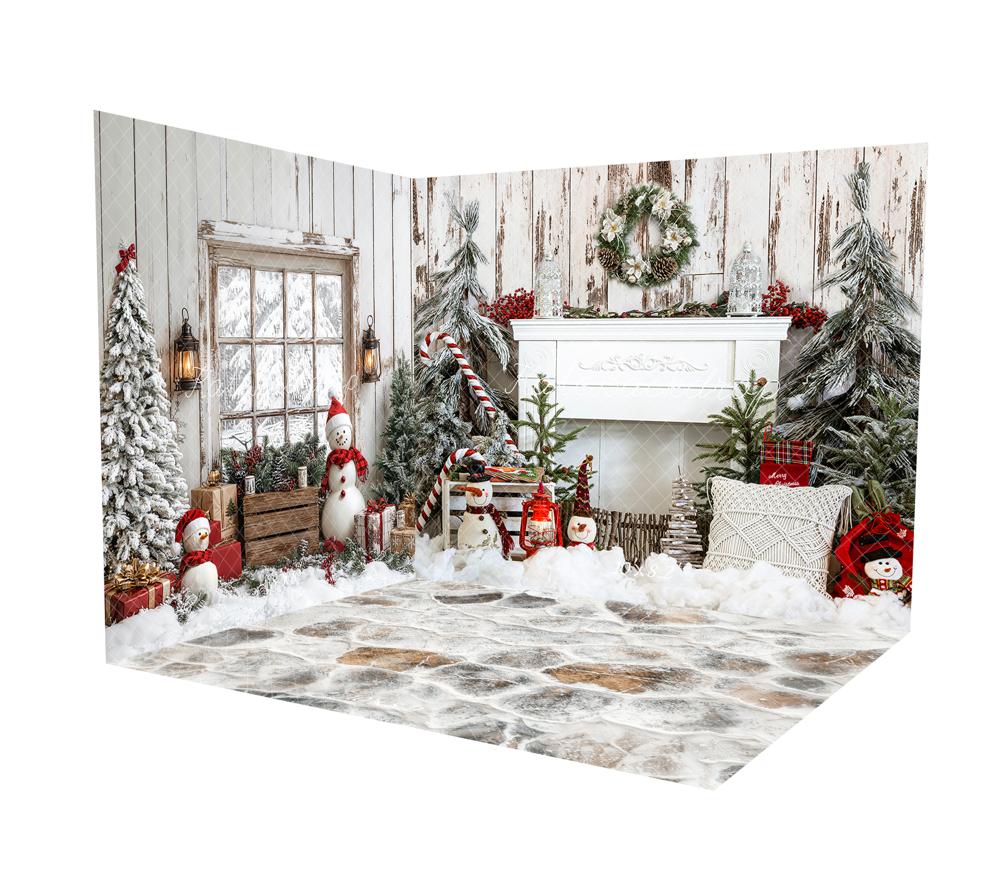 ⚡Blitzangebote #2-Kate Weihnachten Kamin Baum Eiche Holz Raum Hintergrund-Set - Kate Backdrop.de