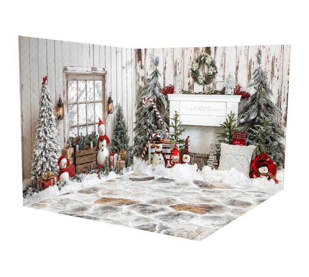 ⚡Blitzangebote #2-Kate Weihnachten Kamin Baum Eiche Holz Raum Hintergrund-Set - Kate Backdrop.de