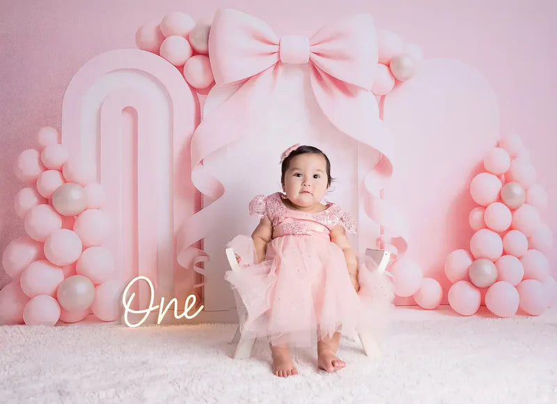 ⚡Blitzangebote #2-Kate Cake Smash Bow Rosa Luftballon Bogen Hintergrund - Kate Backdrop.de