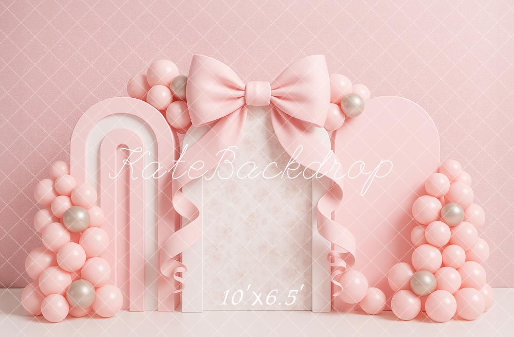 ⚡Blitzangebote #2-Kate Cake Smash Bow Rosa Luftballon Bogen Hintergrund - Kate Backdrop.de