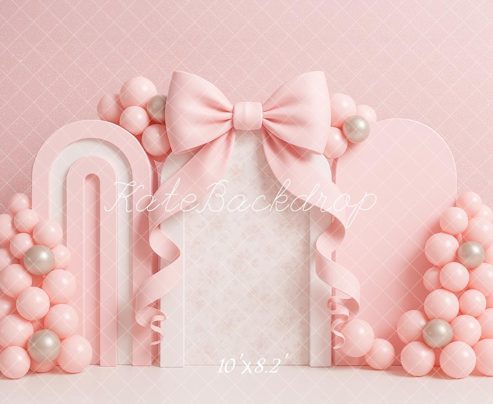 ⚡Blitzangebote #2-Kate Cake Smash Bow Rosa Luftballon Bogen Hintergrund - Kate Backdrop.de
