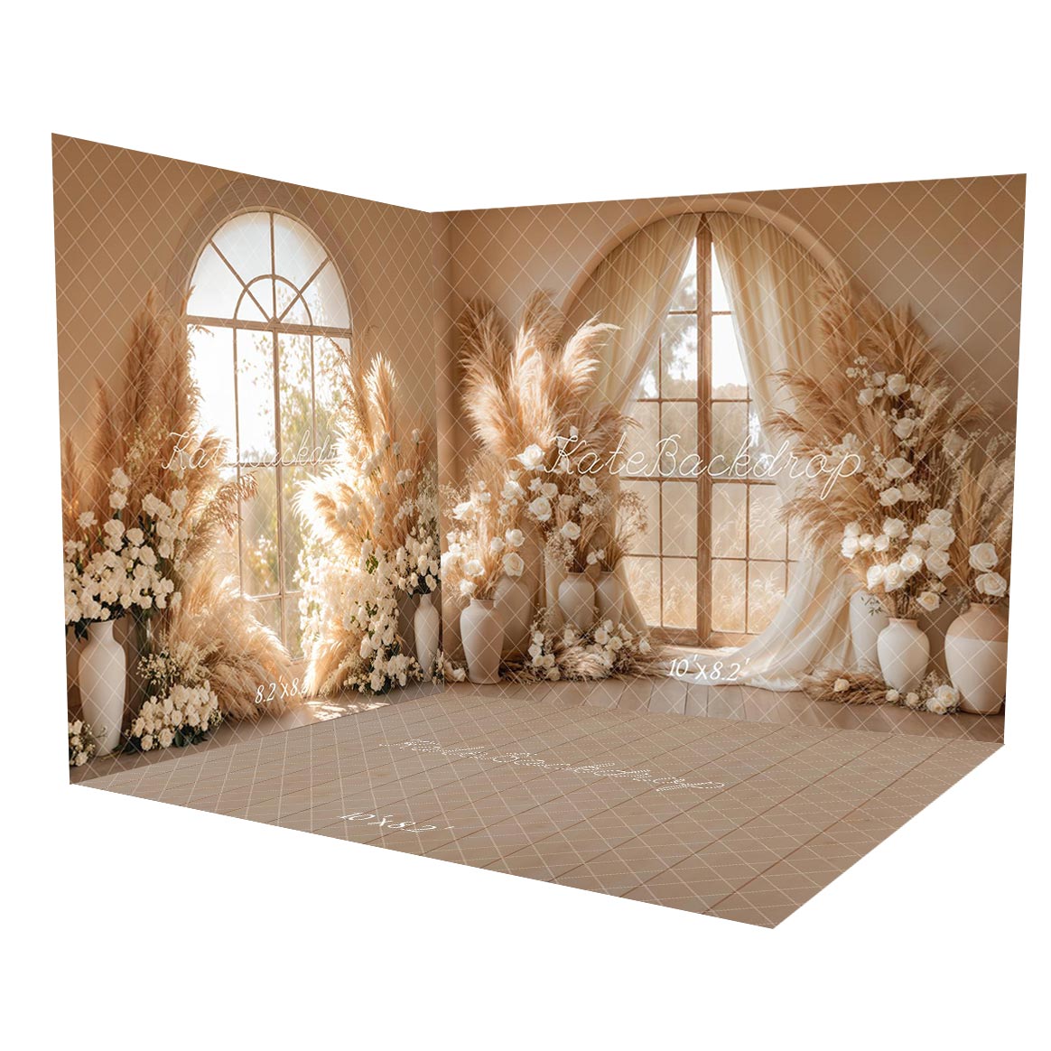 ⚡Blitzangebote #2-Kate Boho Blumenfenster Pampasgras Raum Hintergrund-Set - Kate Backdrop.de