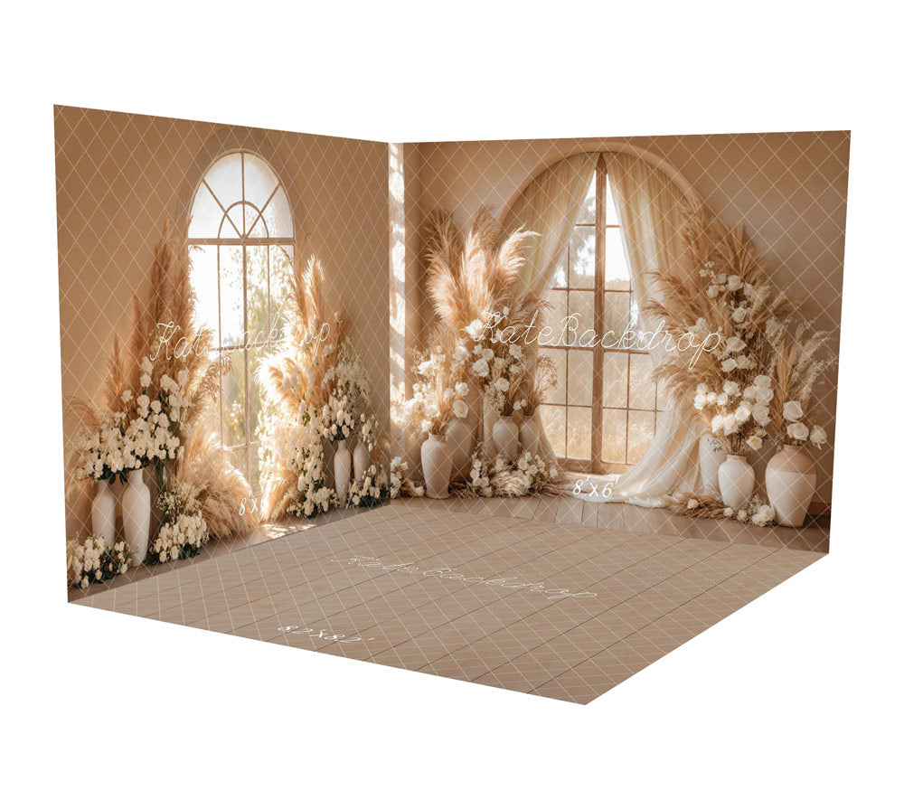 ⚡Blitzangebote #2-Kate Boho Blumenfenster Pampasgras Raum Hintergrund-Set - Kate Backdrop.de
