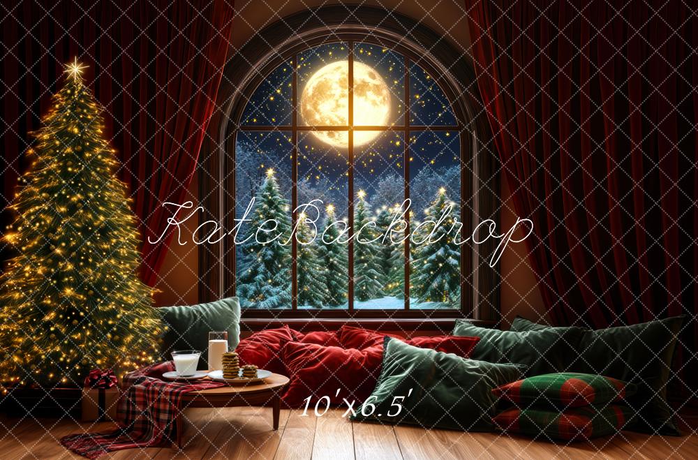 ⚡Blitzangebote #2-Kate Weihnachten Baum mondbeschienenes Fenster kuschelige Kissen Hintergrund - Kate Backdrop.de