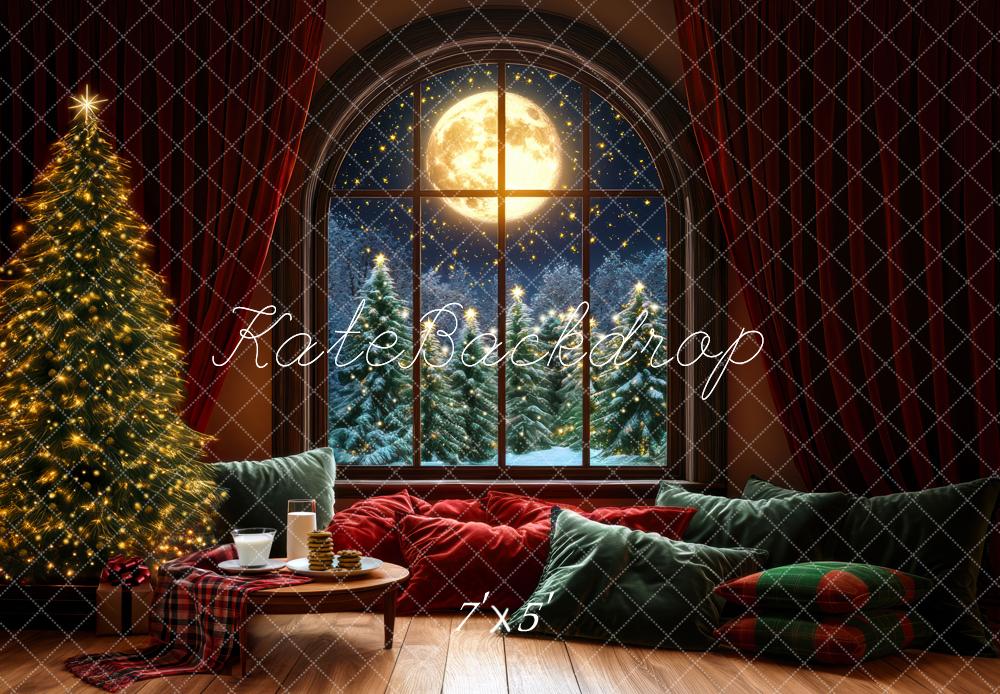 ⚡Blitzangebote #2-Kate Weihnachten Baum mondbeschienenes Fenster kuschelige Kissen Hintergrund - Kate Backdrop.de
