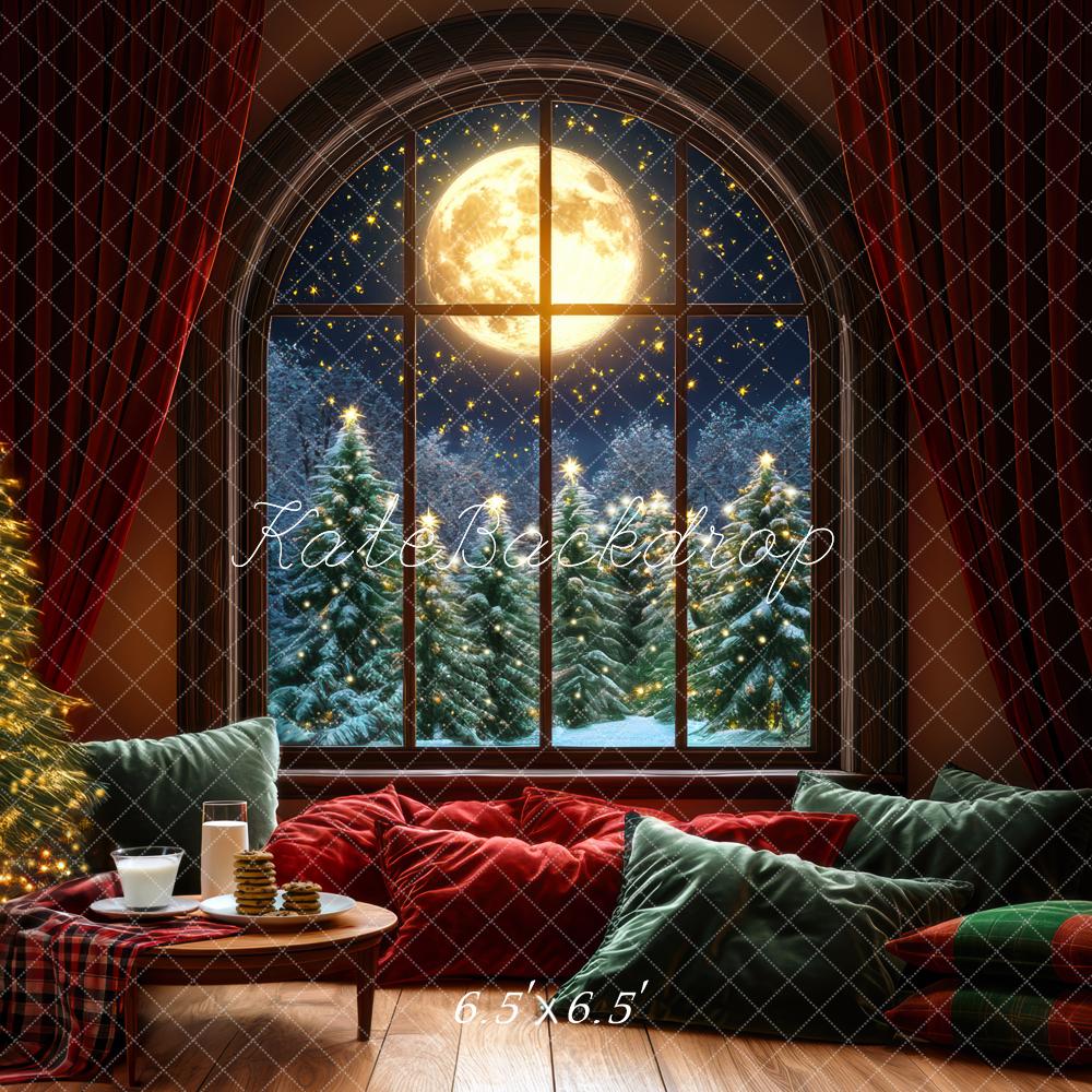 ⚡Blitzangebote #2-Kate Weihnachten Baum mondbeschienenes Fenster kuschelige Kissen Hintergrund - Kate Backdrop.de