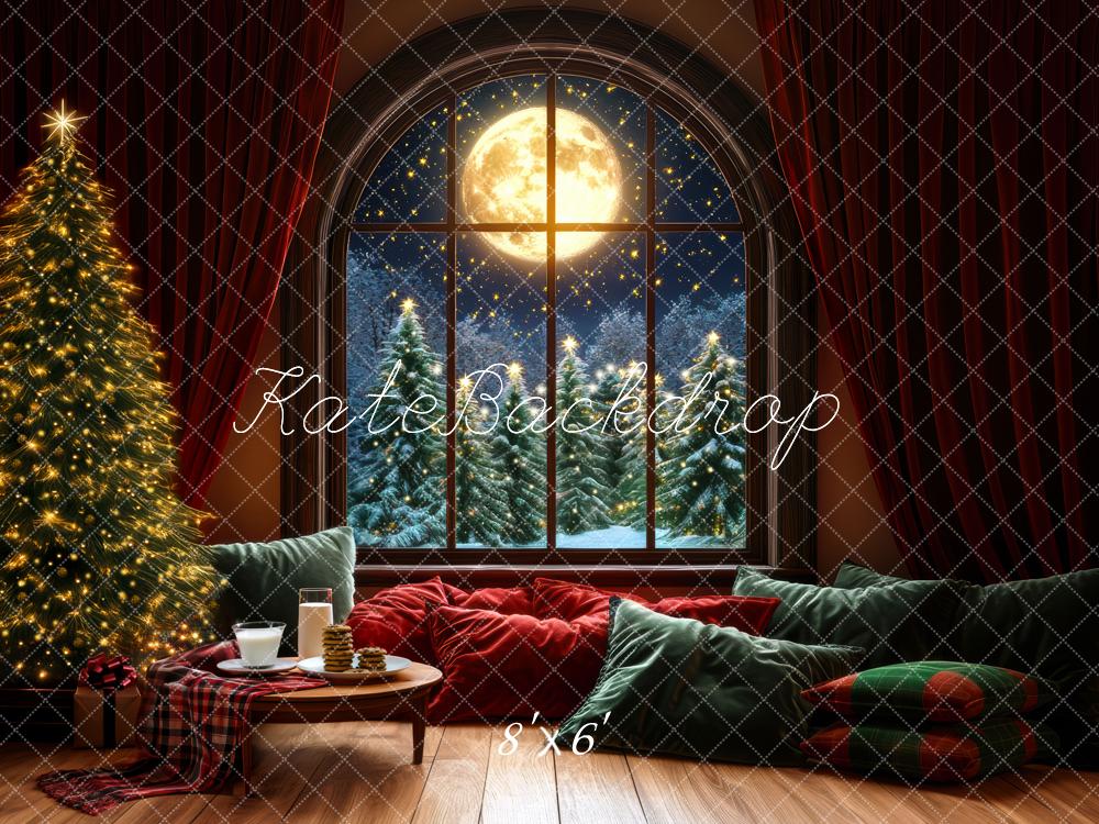 ⚡Blitzangebote #2-Kate Weihnachten Baum mondbeschienenes Fenster kuschelige Kissen Hintergrund - Kate Backdrop.de