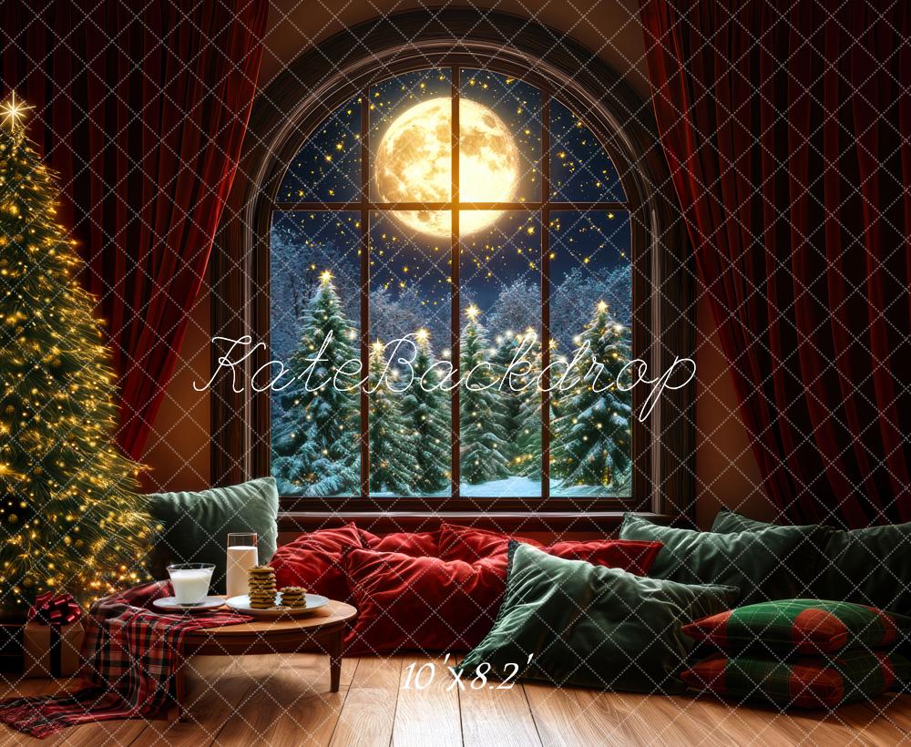 ⚡Blitzangebote #2-Kate Weihnachten Baum mondbeschienenes Fenster kuschelige Kissen Hintergrund - Kate Backdrop.de