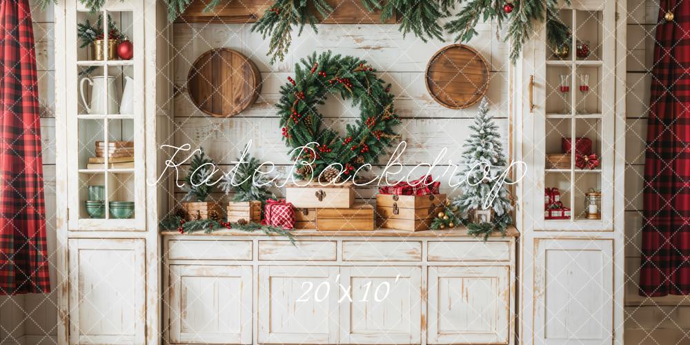 ⚡Blitzangebote #1-Kate Weihnachten Kranz Rustikal Weiß Kabinett Hintergrund - Kate Backdrop.de