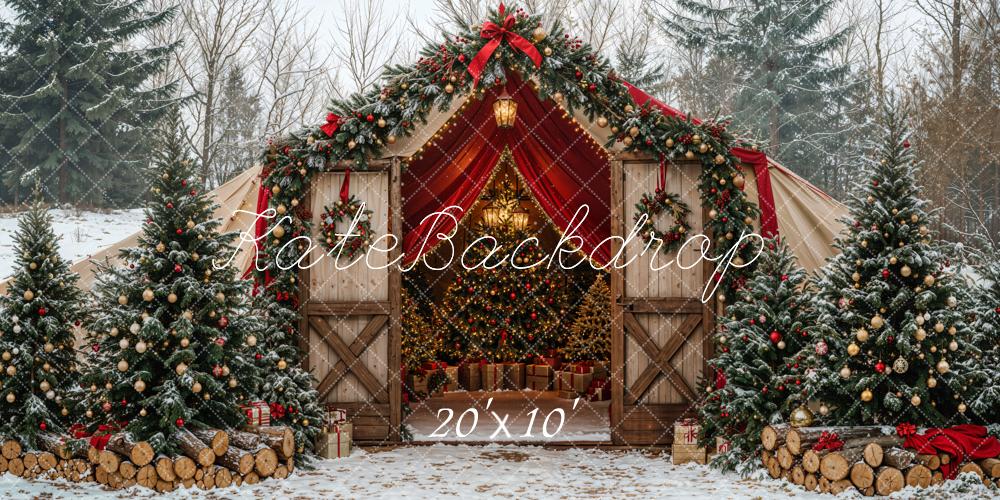 Kate Weihnachten Baum Scheune Bogen Schnee Wald Hintergrund entworfen von Emetselch - Kate Backdrop.de