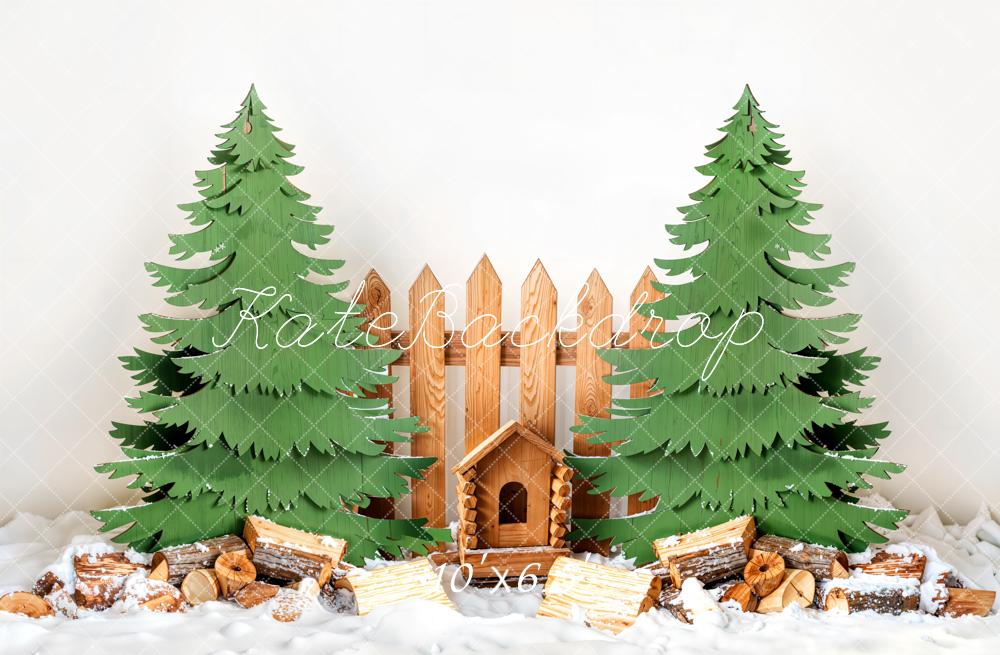 Kate Winter Weihnachten Baum Holz Zaun Hintergrund entworfen von Emetselch - Kate Backdrop.de