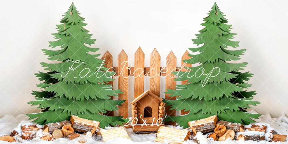 Kate Winter Weihnachten Baum Holz Zaun Hintergrund entworfen von Emetselch - Kate Backdrop.de