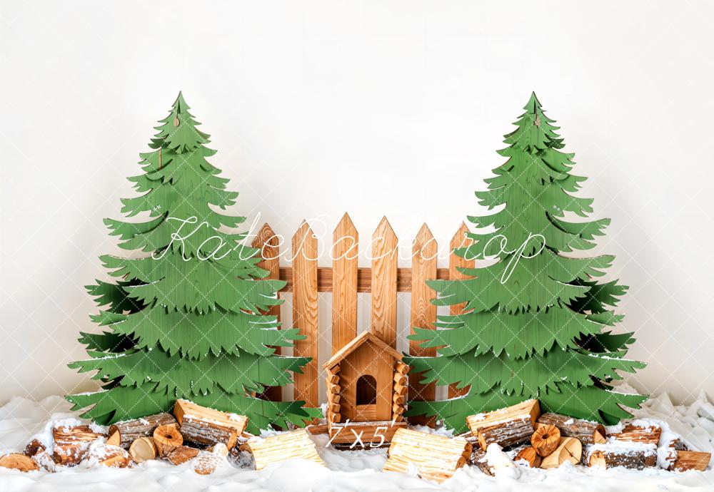 Kate Winter Weihnachten Baum Holz Zaun Hintergrund entworfen von Emetselch - Kate Backdrop.de
