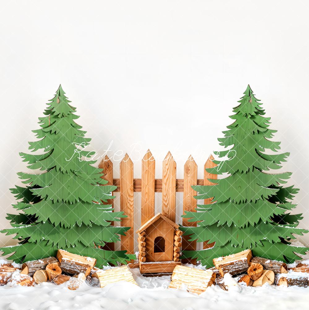 Kate Winter Weihnachten Baum Holz Zaun Hintergrund entworfen von Emetselch - Kate Backdrop.de