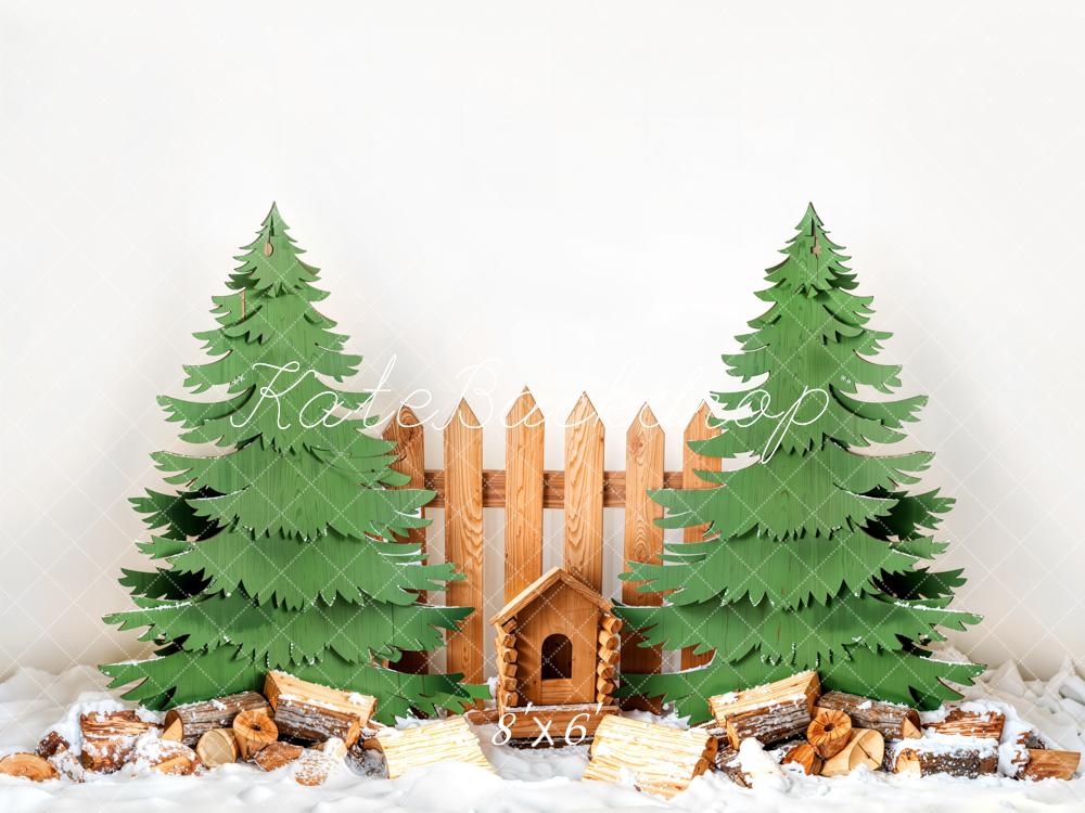 Kate Winter Weihnachten Baum Holz Zaun Hintergrund entworfen von Emetselch - Kate Backdrop.de