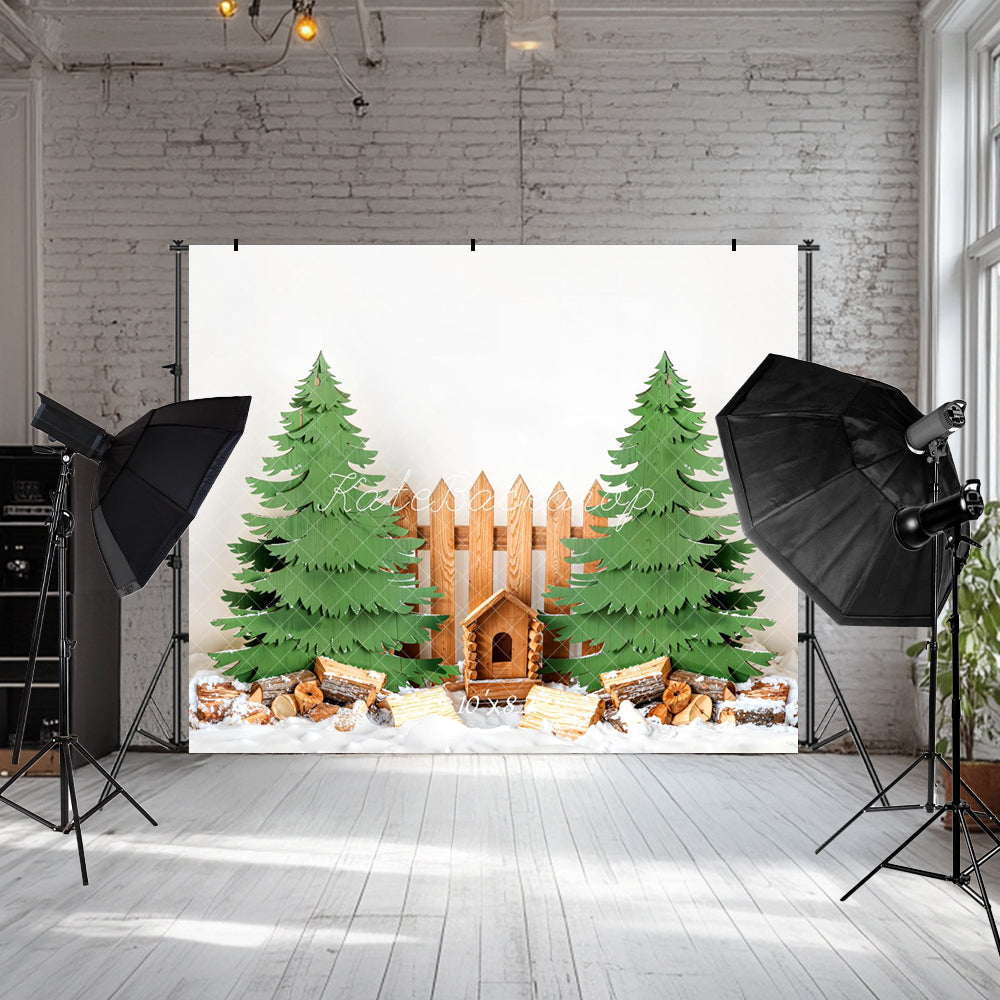 Kate Winter Weihnachten Baum Holz Zaun Hintergrund entworfen von Emetselch - Kate Backdrop.de