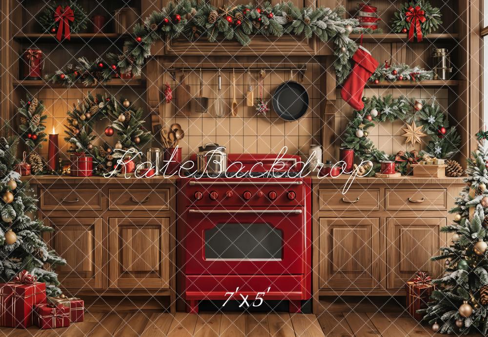 ⚡Blitzangebote #2-Kate Weihnachten Küchen Schrank hölzerne Girlande Hintergrund - Kate Backdrop.de