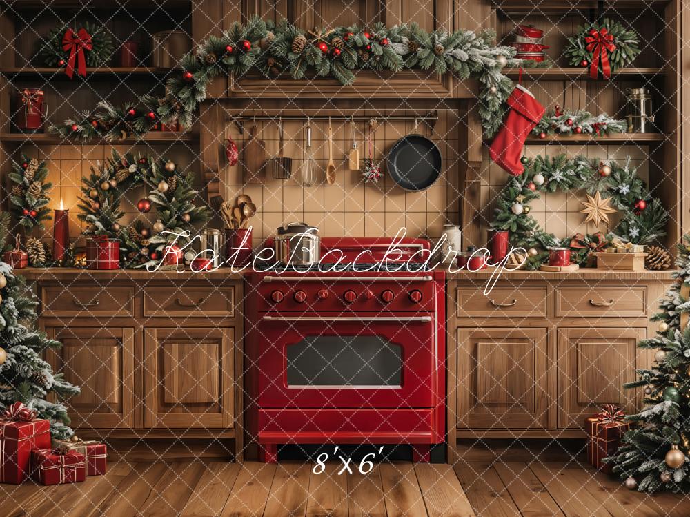 ⚡Blitzangebote #2-Kate Weihnachten Küchen Schrank hölzerne Girlande Hintergrund - Kate Backdrop.de