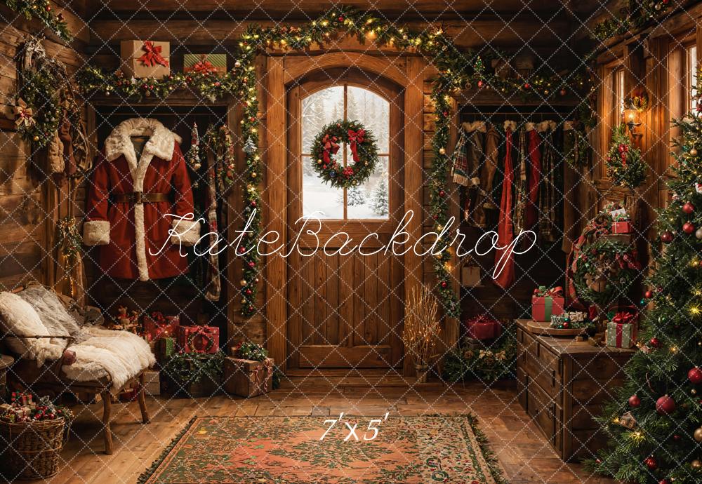 Kate Weihnachten Küchen Schrank hölzerne Girlande Hintergrund entworfen von Emetselch - Kate Backdrop.de