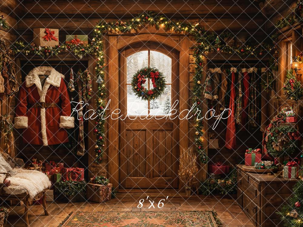 Kate Weihnachten Küchen Schrank hölzerne Girlande Hintergrund entworfen von Emetselch - Kate Backdrop.de