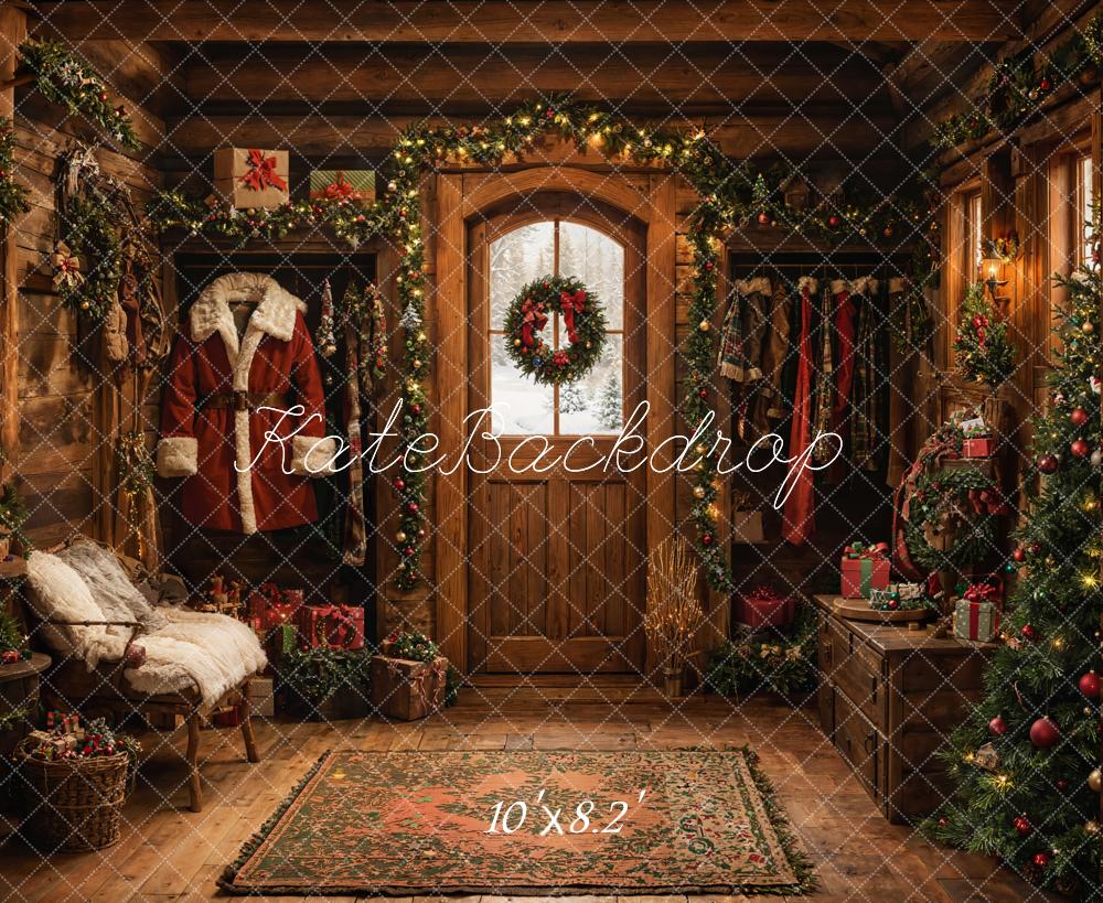 Kate Weihnachten Küchen Schrank hölzerne Girlande Hintergrund entworfen von Emetselch - Kate Backdrop.de