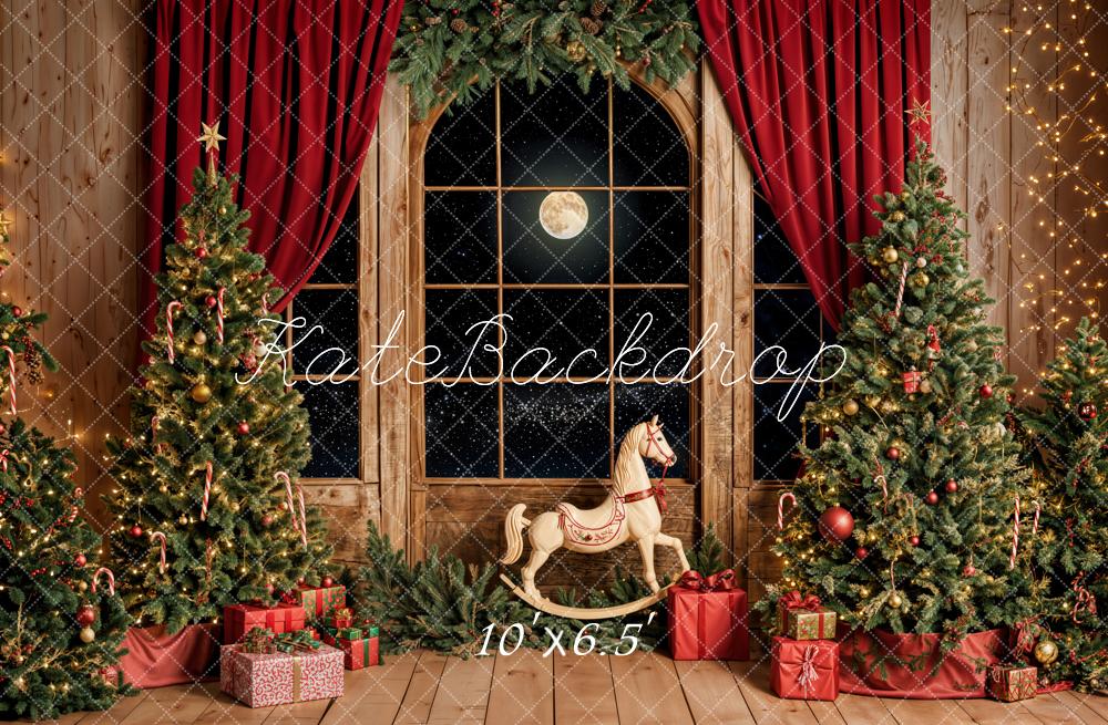 Kate Weihnachten Baum Fenster Schaukelpferd Mond Hintergrund entworfen von Emetselch - Kate Backdrop.de