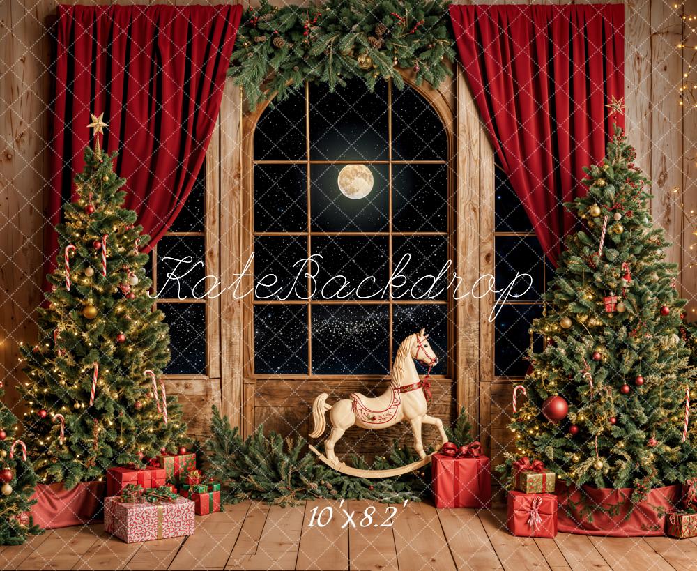Kate Weihnachten Baum Fenster Schaukelpferd Mond Hintergrund entworfen von Emetselch - Kate Backdrop.de