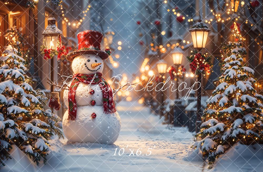 Kate Weihnachten Schneemann Winter Straßenlaternen Hintergrund entworfen von Emetselch - Kate Backdrop.de