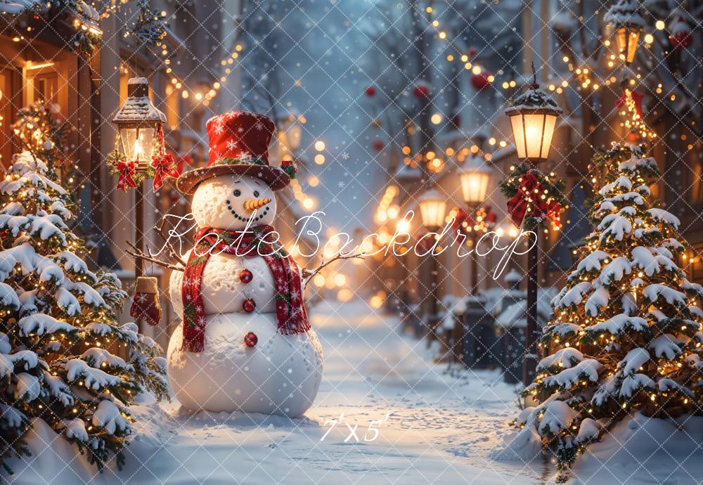 Kate Weihnachten Schneemann Winter Straßenlaternen Hintergrund entworfen von Emetselch - Kate Backdrop.de