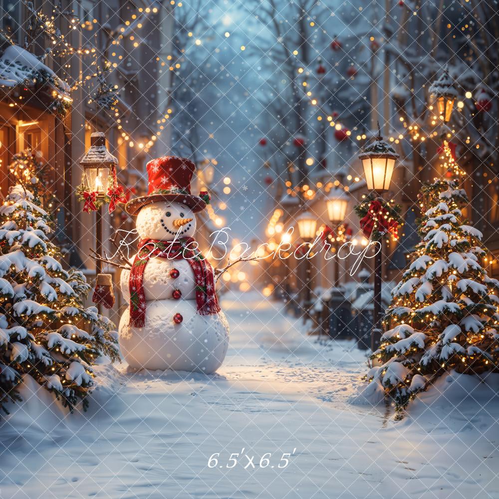 Kate Weihnachten Schneemann Winter Straßenlaternen Hintergrund entworfen von Emetselch - Kate Backdrop.de