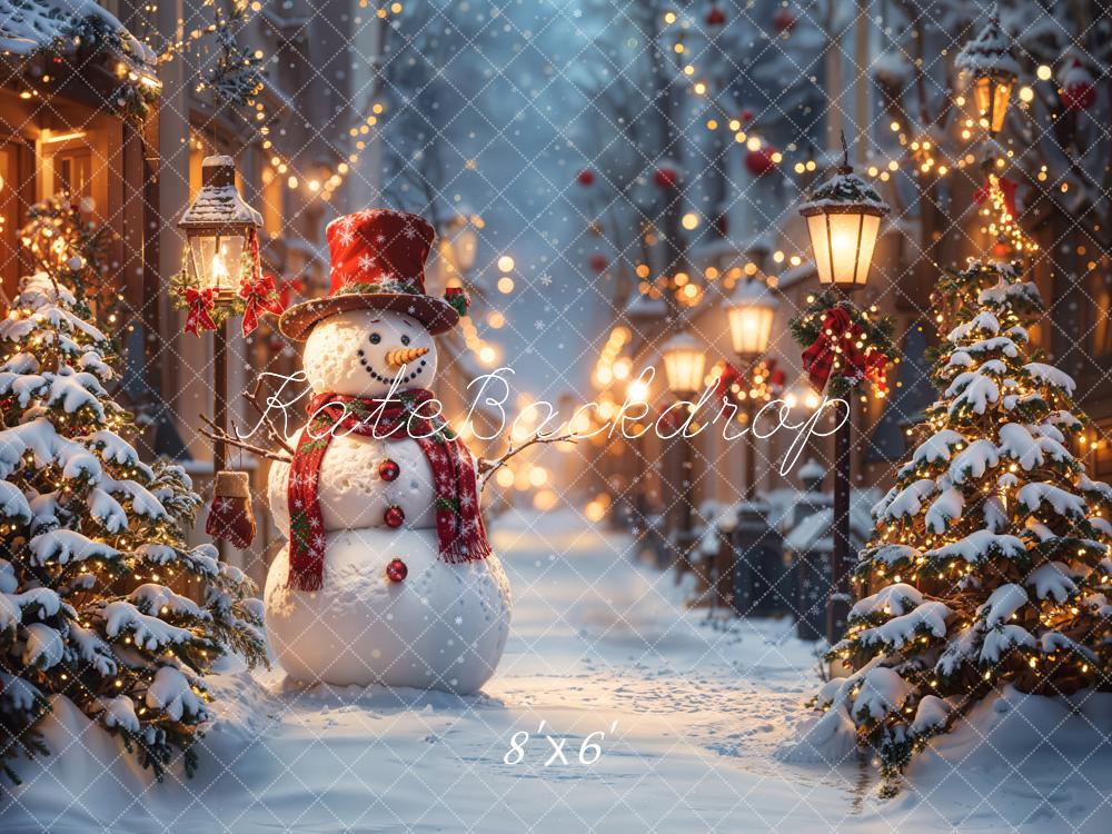 Kate Weihnachten Schneemann Winter Straßenlaternen Hintergrund entworfen von Emetselch - Kate Backdrop.de
