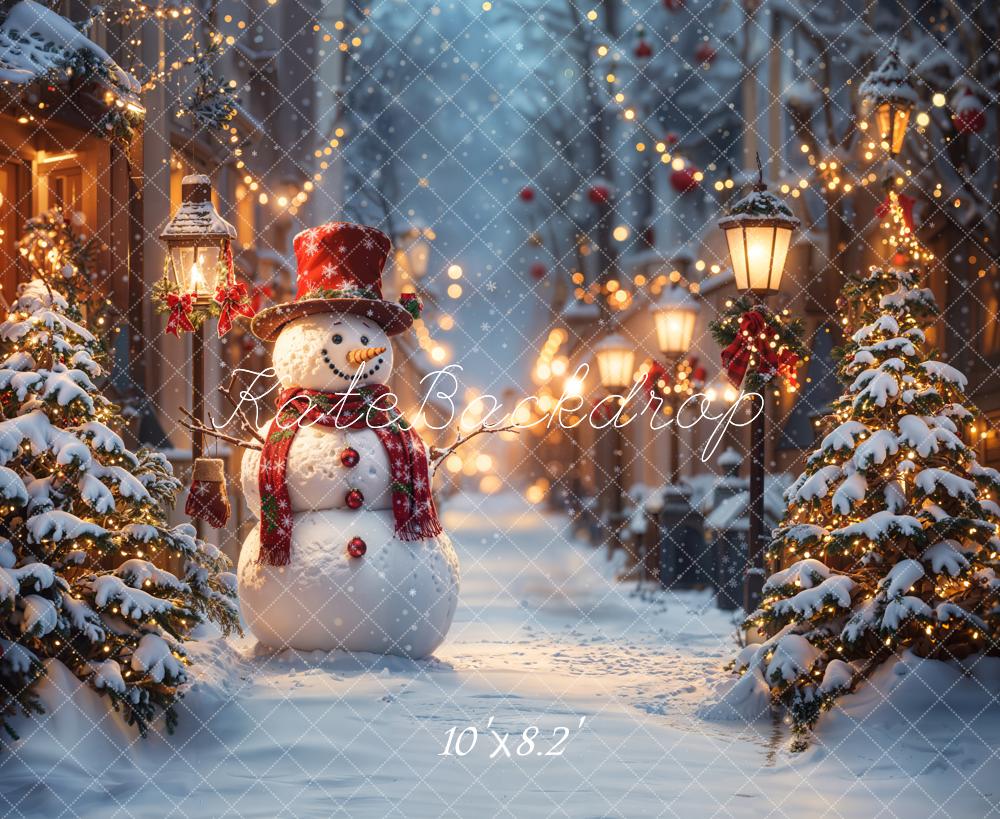 Kate Weihnachten Schneemann Winter Straßenlaternen Hintergrund entworfen von Emetselch - Kate Backdrop.de