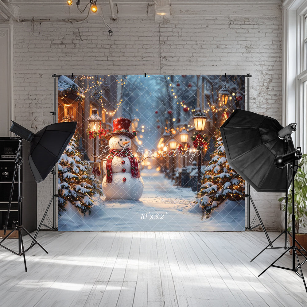 Kate Weihnachten Schneemann Winter Straßenlaternen Hintergrund entworfen von Emetselch - Kate Backdrop.de