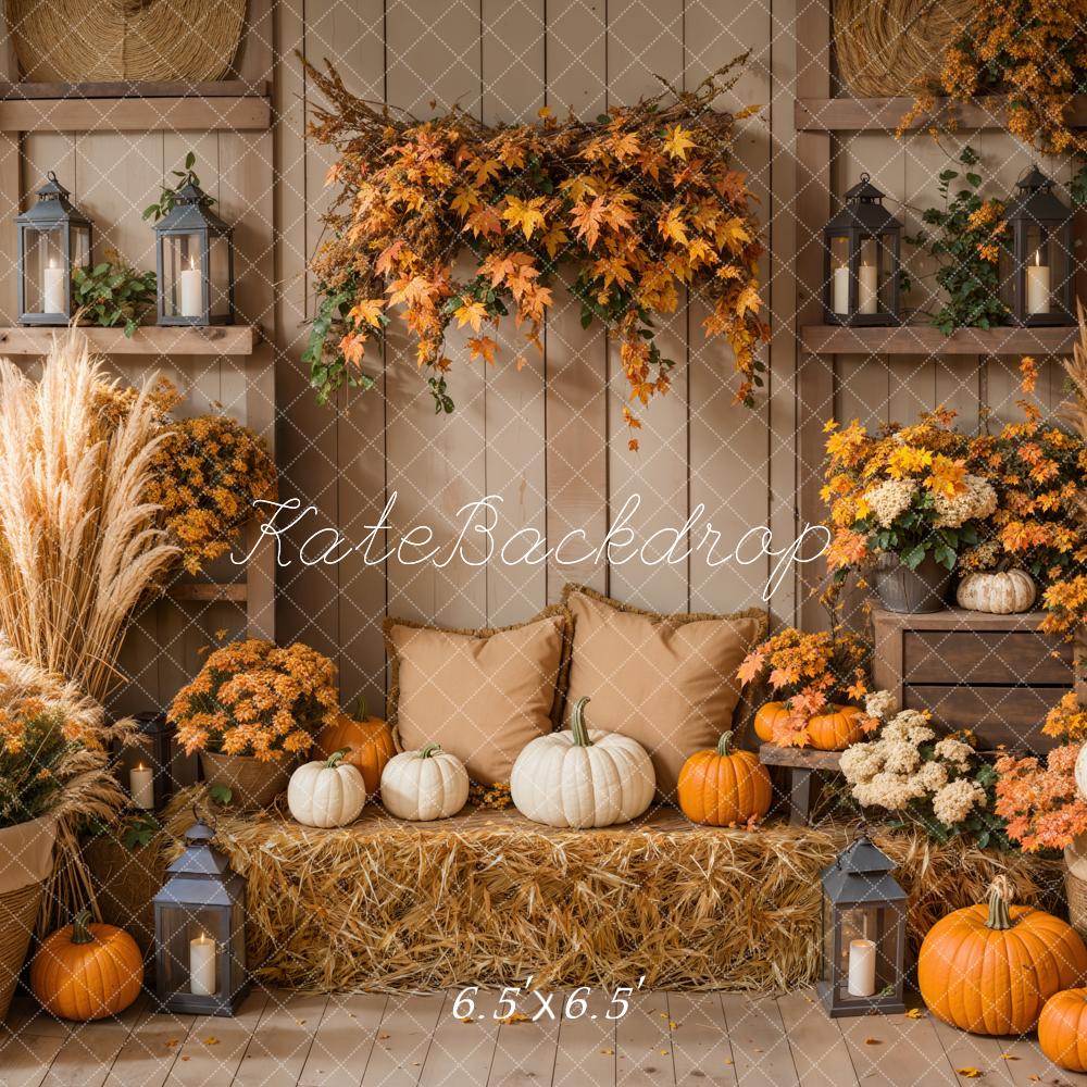 Kate Herbst Boho Kürbis Ernte Ahornblätter Hintergrund entworfen von Emetselch - Kate Backdrop.de