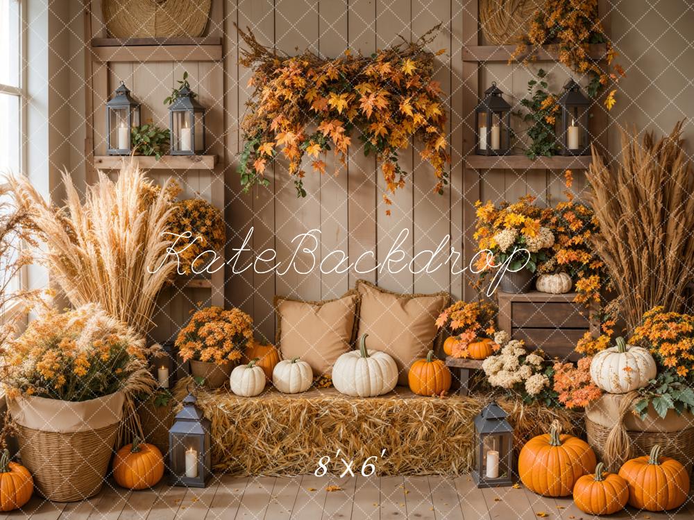Kate Herbst Boho Kürbis Ernte Ahornblätter Hintergrund entworfen von Emetselch - Kate Backdrop.de