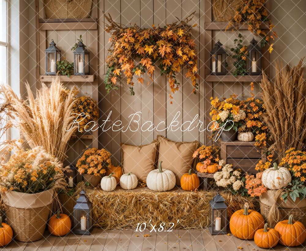 Kate Herbst Boho Kürbis Ernte Ahornblätter Hintergrund entworfen von Emetselch - Kate Backdrop.de