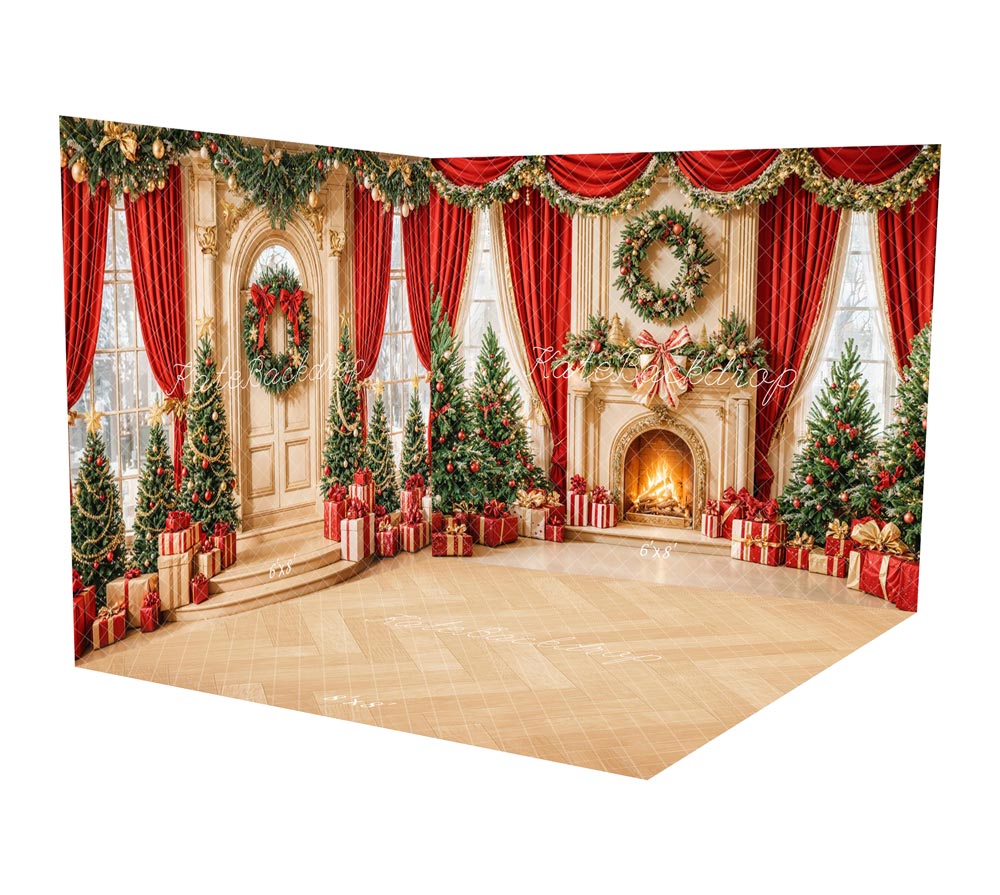 ⚡Blitzangebote #1-Kate Weihnachten Baum Retro Kamin Kranz Innen Raum Hintergrund-Set - Kate Backdrop.de